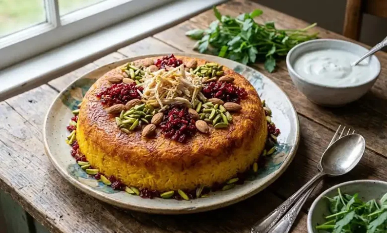 طرز تهیه ته‌چین مرغ زعفرانی؛ راز بافت منسجم و ترد ته‌چین رستورانی