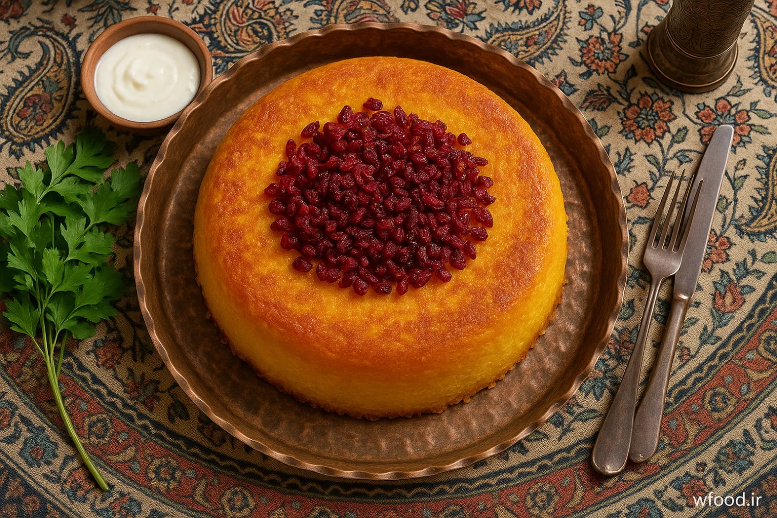 طرز تهیه ته‌چین مرغ زعفرانی؛ راز بافت منسجم و ترد ته‌چین رستورانی