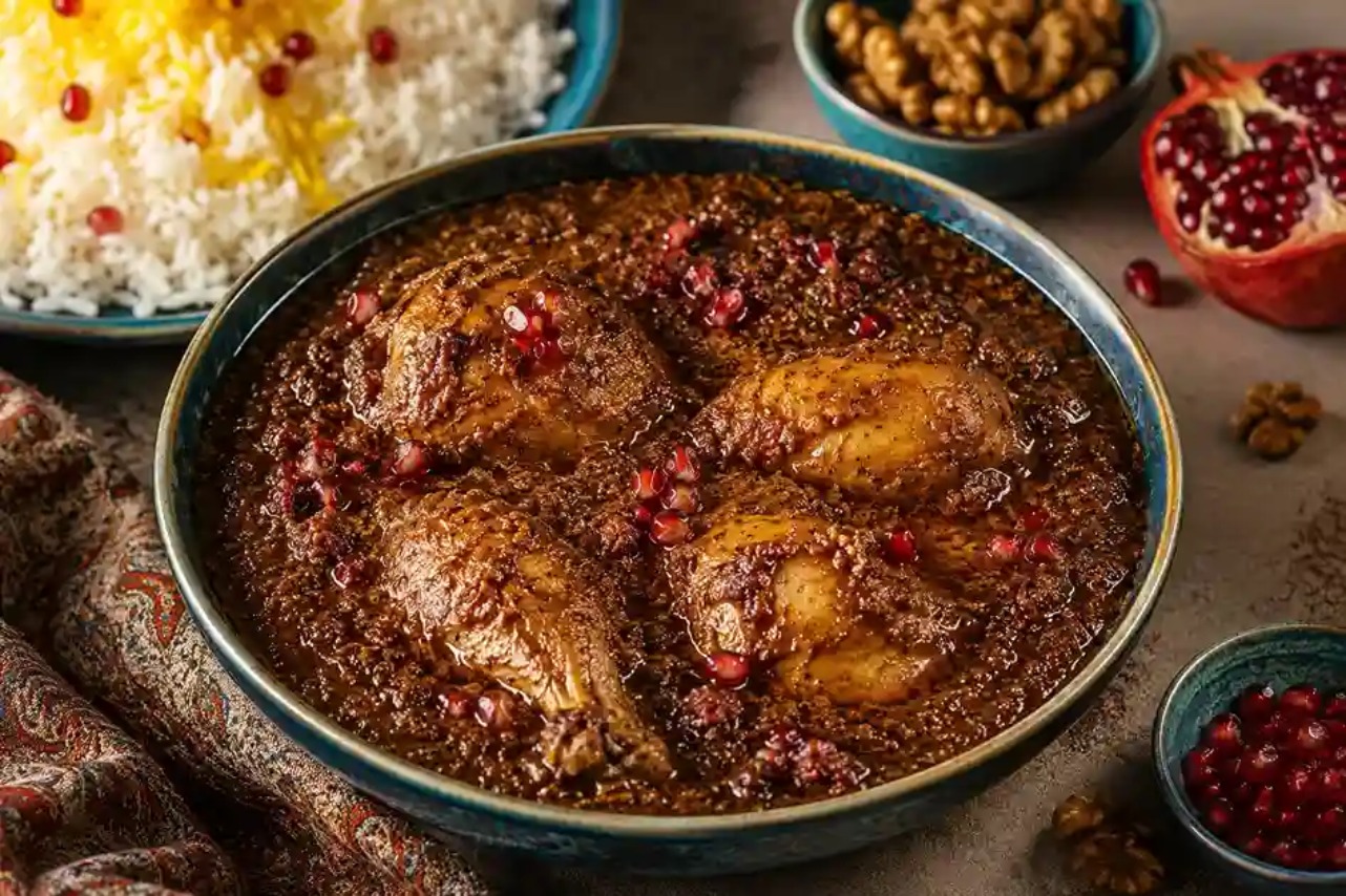 طرز تهیه فسنجان مجلسی ملس + ترفندهای روغن انداختن خورش و رفع تلخی