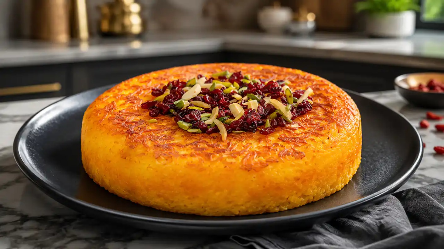 طرز تهیه ته‌چین مرغ زعفرانی؛ راز بافت منسجم و ترد ته‌چین رستورانی